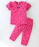 WOW Clothes Interlock 100% Cotton Half Sleeves Birds Printed Night Suit - Dark Pink