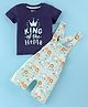 Bodycare Cotton Knit Dungaree with Half Sleeves T-Shirt Animal & Text Print - Navy Blue & Green