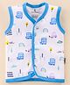 Child World Interlock Knit Sleeveless Vests Vehicle Print - Blue & White