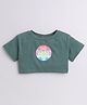 Aww Hunnie Cotton Jersey Half Sleeves Sun & Trees Printed Crop Top - Green