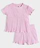 Mi Arcus  100% Cotton Half Sleeves Ribbed Pattern Top & Shorts Set - Pink