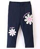 Little Kangaroos Lycra Woven Full Length Leggings With Floral Foil Print - Navy Blue