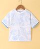 Little Kangaroos Cotton Knit Half Sleeves T-Shirt Leaf Print - White