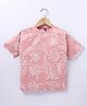 Little Kangaroos Cotton Knit Half Sleeves T-Shirt Leaf Print - Chalk Pink