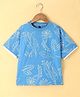 Little Kangaroos Cotton Knit Half Sleeves T-Shirt Leaf Print - Blue