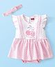 Babyhug 100% Cotton Knit Single Jersey Frill Sleeves Onesie with Cherry Print - White & Pink