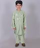 Lil' Drama Full Sleeves Mirror Work Embroidered Kurta & Pant Set - Green