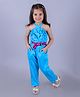 Lil' Drama Halter Neck Floral Applique Top & Pant With Belt - Sky Blue