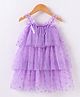 Kookie Kids Sleeveless Layered Party Frock with Glitter Heart Print Bow Applique - Purple