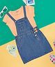 Pantaloons Junior Cotton Pockets Detailed Dungaree With Half Sleeves Solid Top Set - Blue & Peach