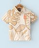 Little Kangaroos Cotton Knit  Half Sleeves Polo T-Shirt  Leaf Print - Beige
