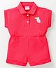 Little Kangaroos 100% Cotton Half Sleeves Bird Patched Jumpsuit - Red