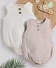 Cot & Candy Sleeveless Round Neck Solid Muslin Romper  -White and Oatmeal