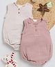 Cot & Candy Sleeveless Round Neck Solid Muslin Romper  -Oatmeal and Blush Pink