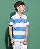 Lil Tomatoes Cotton Half Sleeves Striped & Text Printed Tee - Blue
