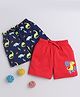 BUMZEE Pack Of 2 Dinosaur Printed Shorts  - Navy Blue  & Red