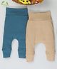 Cot & Candy Organic Cotton Pack Of 2 Solid Ribbed Pants - Denim Blue & Beige