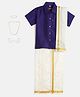 THANGAMAGAN Viscose Half Sleeve Shirt With Mundu & Angavastram With Freebies Set - Violet Blue