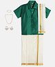 THANGAMAGAN Viscose Half Sleeves Solid Shirt With Mundu & Angavastram With Freebies Set - Green