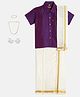 THANGAMAGAN Viscose Half Sleeves  Solid Shirt With Mundu & Angavastram With Freebies Set - Dark Orchid