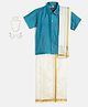 THANGAMAGAN Viscose Half Sleeves  Solid Shirt With Mundu & Angavastram With Freebies Set - Sky Blue