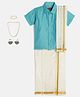 THANGAMAGAN Viscose Half Sleeves Solid Shirt With Mundu & Angavastram With Freebies Set - Aqua Blue