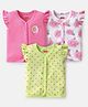 Babyhug 100% Cotton Knit Frill Sleeves Polka Dots & Floral Printed Antibacterial Front Open Vests Pack of 3 - Pink & Green