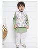 AJ Dezines Full Sleeves Solid Kurta & Pyjama With Floral Printed Jacket - Green
