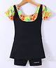 LOBSTER  Half Sleeves  Frock Swimsuit with Floral Print - Black