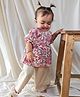 Halemons Pure Cotton Three Fourth Sleeves Floral Printed Top & Pant Set - Pink