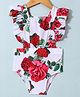 KIDLINGSS Cap Frill Sleeves Rose Printed  V Cut Swimsuit - Red