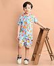 Superminis Rayon Half Sleeves Fruits Printed Shirt & Coordinating Shorts Set - Sky Blue