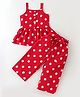 CrayonFlakes Rayon Sleeveless Polka Dots Printed Coordinating Top With Belted Palazzo - Red