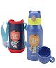 Kuber Industries Water Bottle for Kids | Shera Design Stainless Steel Flask with Straw, Cup & Fabric Cover|Blue,500 ml