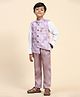 P-MARK Full Sleeves Solid Shirt & Pant With Floral Printed Jacquard 3 Piece Suit Set - Pink