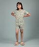 tweeny mini Rayon Knit Half Sleeves Floral Printed Coordinating Shirt & Shorts Set - Light Green