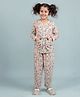 tweeny mini Rayon Knit Full Sleeves Floral Printed Coordinating Shirt & Pajama Set - Beige