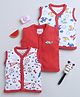 BUMZEE Pack Of 3 Sleeveless Aeroplane & Sport Theme  Printed Jhablas - Red & White