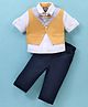 Little Kangaroos Textile Woven Full Sleeves Shirts & Shorts with Waist Coat & Bow - Mustard