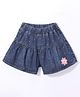 Little Kangaroos 100% Cotton Woven Polka Dots Printed Shorts with Floral Applique - Dark Blue