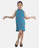 Kiddopanti Halter Neck Floral Printed With Accordion Pleated Dress - Teal Blue