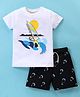 Lazy Bones Cotton Knit Half Sleeves T-Shirt & Shorts Set with Wake Board Racing  Print - White