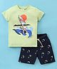 Lazy Bones Cotton Knit Half Sleeves T-Shirt & Shorts Set with Wake Board Racing  Print - Green