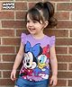 Babyhug Disney  Cotton Knit Frill Sleeves Top With Minnie Mouse & Daisy Duck Print - Purple