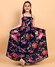 Little Marine Sleeveless Floral Printed Fit & Flare  Maxi Dress - Navy Blue