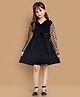 Little Marine Full Sleeves Polka Dots & Bow Detailed A Line Dress - Black