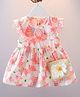 Lil Tomatoes  Sleeveless Floral Printed Cotton  Dress With Bag -White & Pink