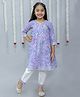 Ka-mee Three Fourth Sleeves Floral Printed & Lace Embellished Kurta With Pant - Purple