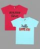 Actuel Pack Of 2 Half Sleeves London & Paris Text Printed Cotton Tees - Dark Pink & Sky Blue