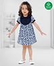 Nino Bambino Organic Cotton Half Sleeves Floral Printed Apron Dress - Blue